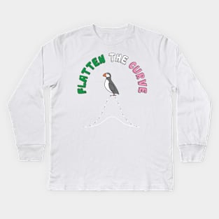 Flatten The Curve || Puffin || Newfoundland and Labrador Kids Long Sleeve T-Shirt